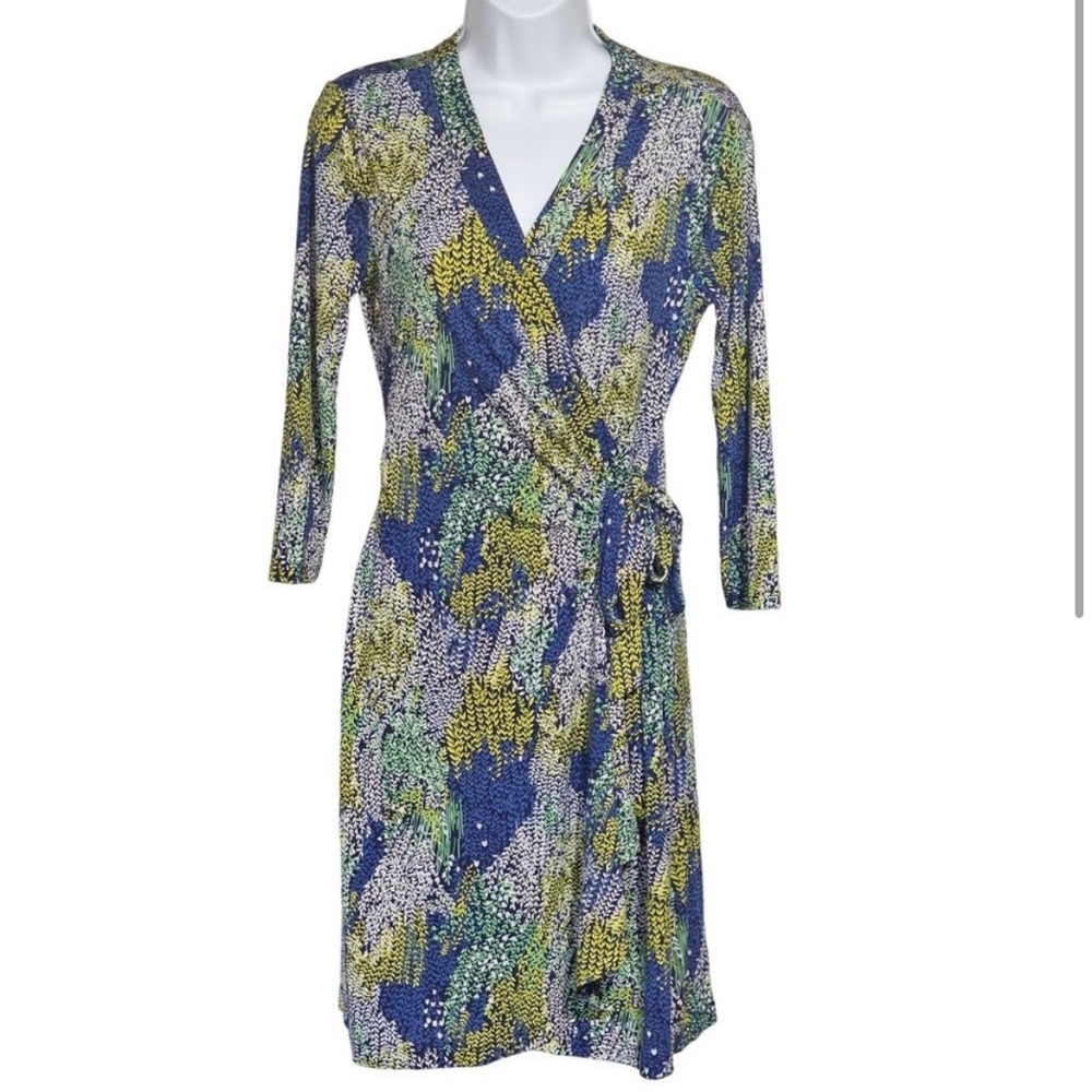 BCBG Adele Floral Print Wrap Long Sleeve Jersey Dress